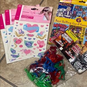 Assorted Kids Toys, Glitter Tattoos and Card Games